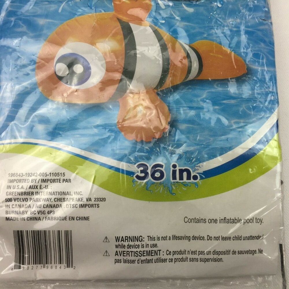Splash N Swim 36" Inflatable Clownfish Pool Float Toy Kids Summer Fun Fish Water